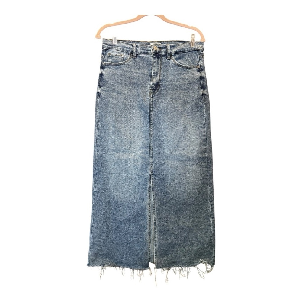 KENSIE JEANS Vintage Luxe High Rise Denim Midi Skirt with Front Slit 6